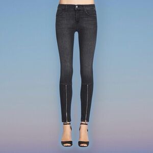 J Brand ‘Alana’ Mid Rise Super Skinny Jeans with Zipper Details in “Black Heath”